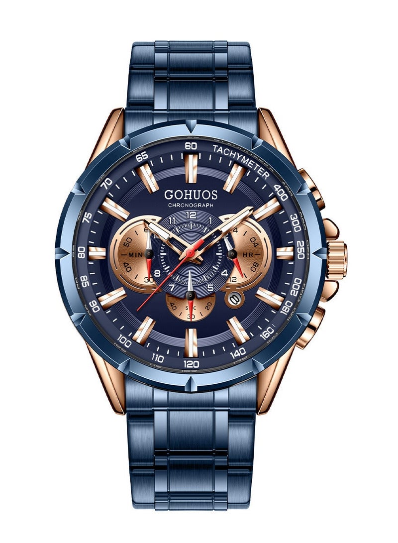 جوهوس ساعة الرجال، ساعة المعصم الرجال مقاومة للماء كرونوغراف الجيش التناظرية الفولاذ المقاوم للصدأ الذكور ساعة الرجل الرياضة الساعات - 48mm - الأزرق - Image 5