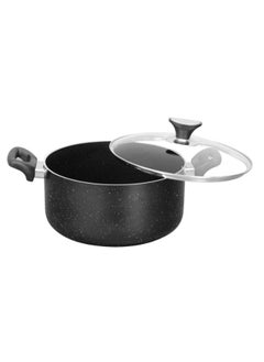 SONEX Sonex Casserole Black Granite, Premium Cookware, Even Heating, Tempered Glass Lid, High Quality Aluminum, Non-Stick Coating , Bakelite Heat Resistant Handle, Easy to Clean, 28Cm & 8 Ltr  - Image 2