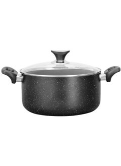 SONEX Sonex Casserole Black Granite, Premium Cookware, Even Heating, Tempered Glass Lid, High Quality Aluminum, Non-Stick Coating , Bakelite Heat Resistant Handle, Easy to Clean, 28Cm & 8 Ltr  - Image 1