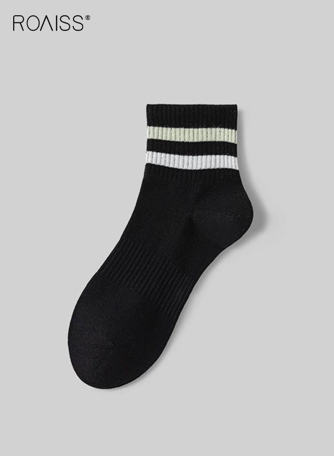 roaiss 5 Pairs  Women's Mid-Calf Socks Mesh Breathable, Sweat-Wicking, Odor-Resistant Striped Socks Spring/Summer Casual Athletic Pure Cotton Non-Slip Socks for Ladies - Image 3