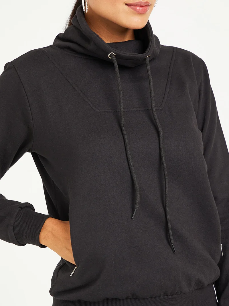 Styli Turtle Neck Regular Fit Pullover Sweatshirt with Zip Pocket