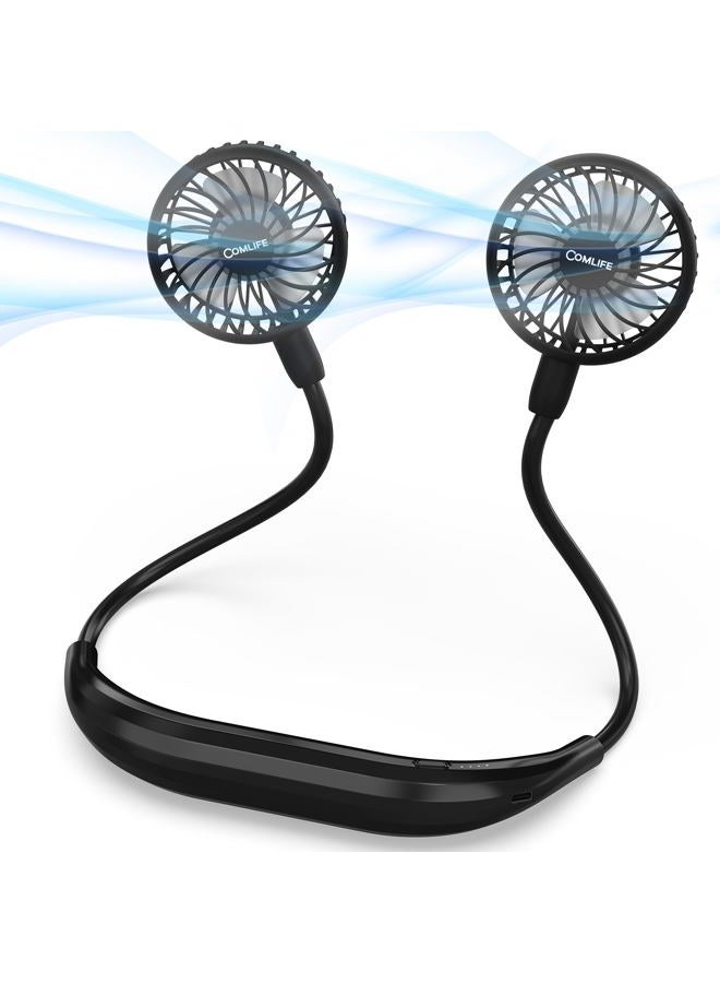 COMLIFE Portable Neck Fan, USB Fan with 2600 mAh Battery / 6 Speeds, 360° Adjustable Highly Flexible Neck Fan for Hiking, Outdoor Sports, Travel, Home, Office (Black) - Image 1