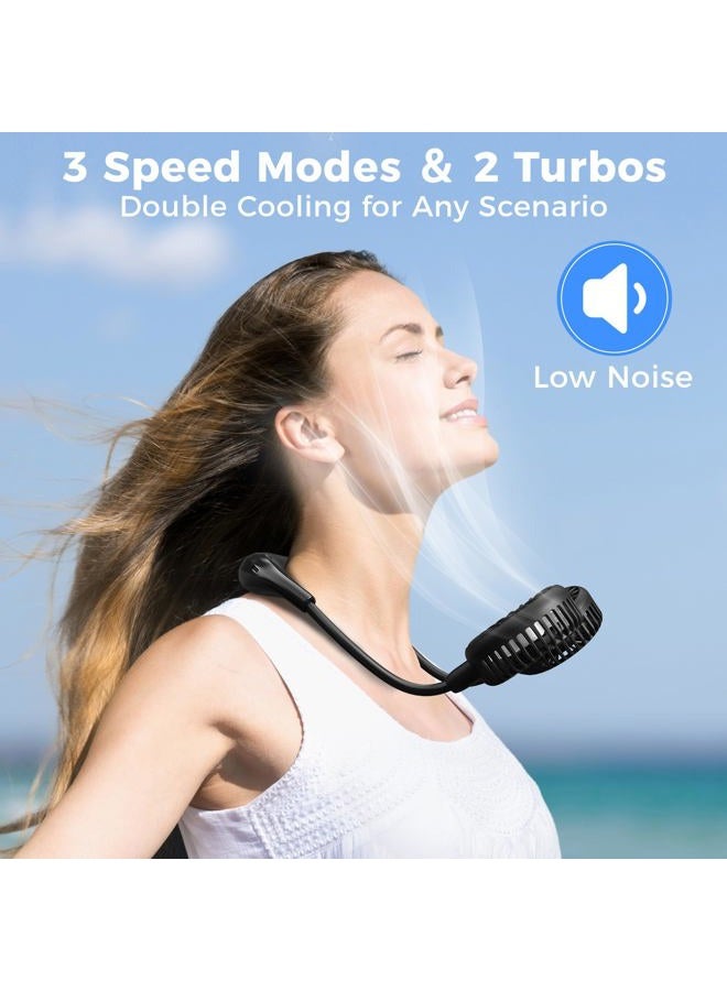 COMLIFE Portable Neck Fan, USB Fan with 2600 mAh Battery / 6 Speeds, 360° Adjustable Highly Flexible Neck Fan for Hiking, Outdoor Sports, Travel, Home, Office (Black) - Image 3