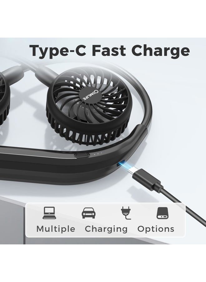 COMLIFE Portable Neck Fan, USB Fan with 2600 mAh Battery / 6 Speeds, 360° Adjustable Highly Flexible Neck Fan for Hiking, Outdoor Sports, Travel, Home, Office (Black) - Image 5