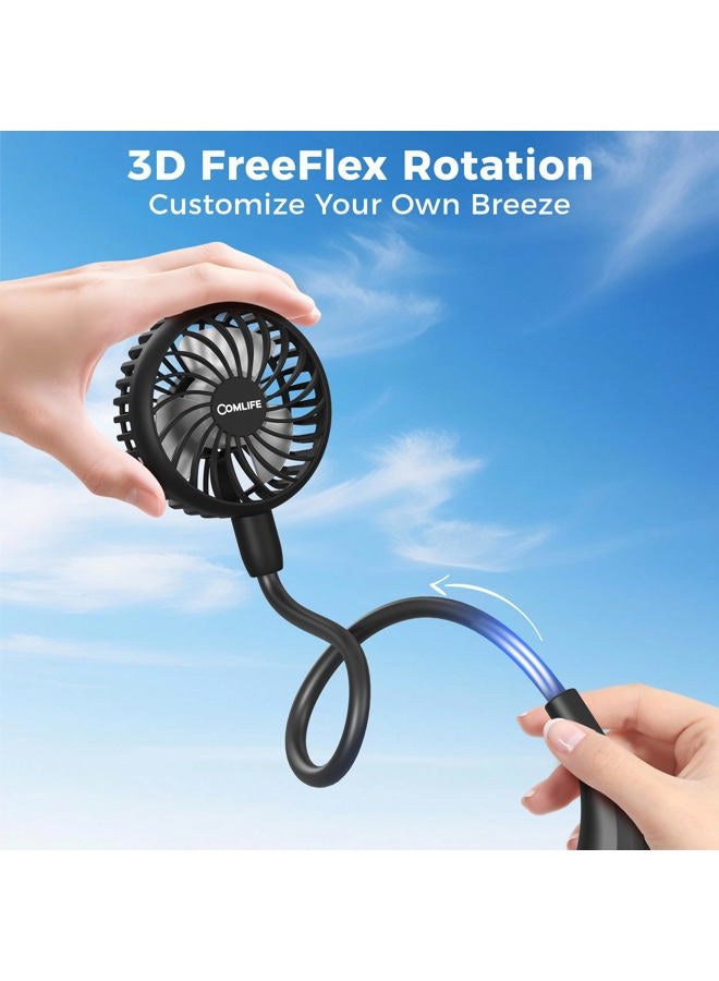 COMLIFE Portable Neck Fan, USB Fan with 2600 mAh Battery / 6 Speeds, 360° Adjustable Highly Flexible Neck Fan for Hiking, Outdoor Sports, Travel, Home, Office (Black) - Image 2