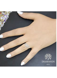 Tree Leafs Platinum Plated Ring For Women With Zircon Stone - Silver