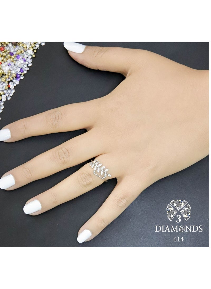 3Diamonds - Tree Leafs Platinum Plated Ring For Women With Zircon Stone - Silver - Image 1