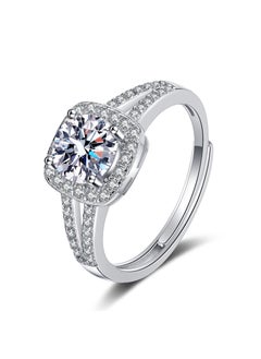 New 1 karat Moissanite 925 Silver Square Ring Womens Shake Tone Same Opening Four Claw Ring Jewelry 2 karat Mosan Diamond (White Gold)