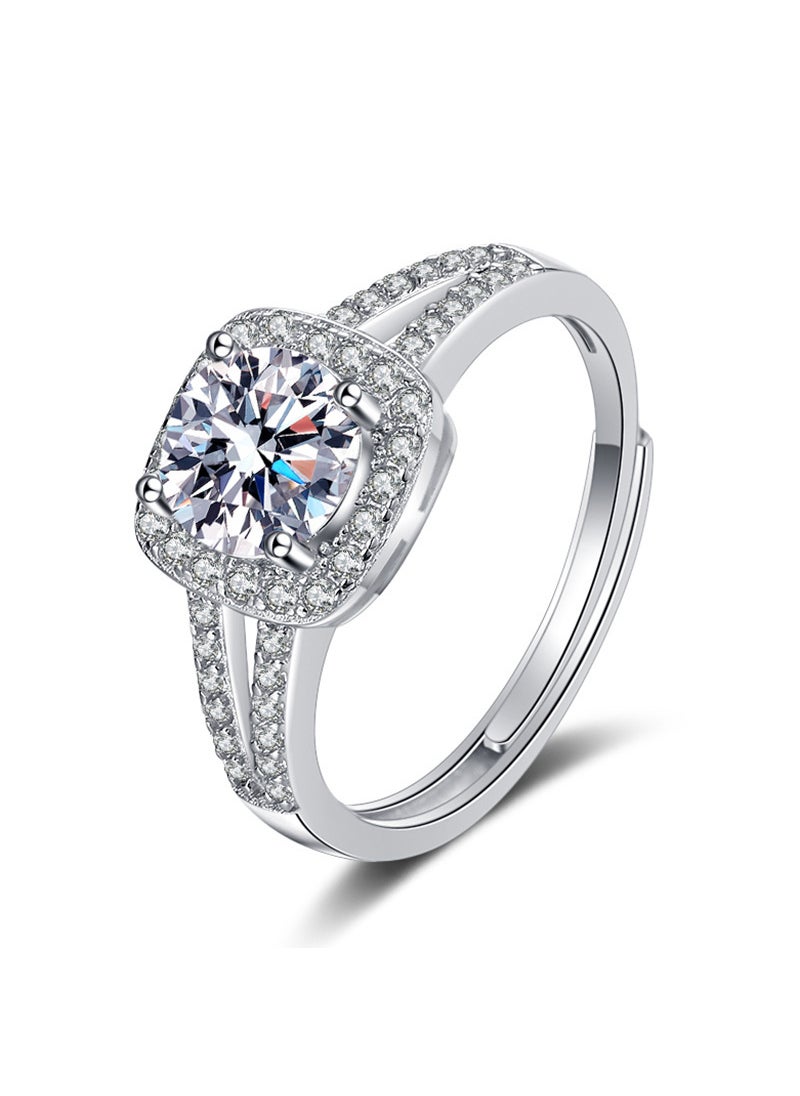 Generic - New 1 karat Moissanite 925 Silver Square Ring Womens Shake Tone Same Opening Four Claw Ring Jewelry 2 karat Mosan Diamond (White Gold) - Image 1