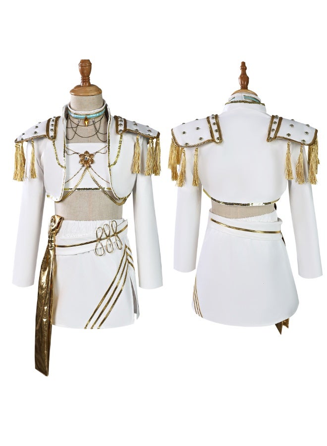 زي المحاربة الخيالية للفتيات – طقم تنكري باللونين الأبيض والذهبي(M) - Image 1