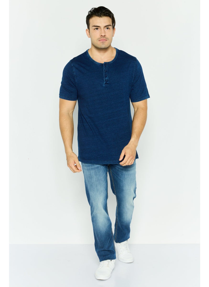 Project Essentials - Men Crew Neck Short Sleeve Solid T Shirt, Navy - Image 1