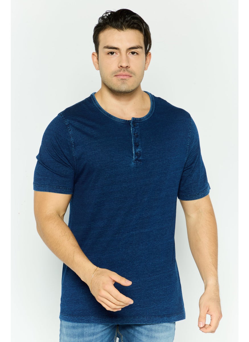 Project Essentials - Men Crew Neck Short Sleeve Solid T Shirt, Navy - Image 1