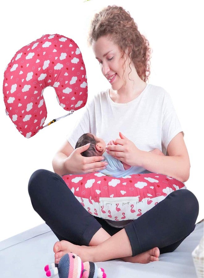 Kid's Charm وسادة رضاعة الأطفال حديثي الولادة المحمولة من كيدز تشارم كلاود-ميني 6 في 1 من 0 إلى 4 أشهر | وسادة رضاعة بغطاء قابل للإزالة، وسادة قطنية (وردي) - Image 1