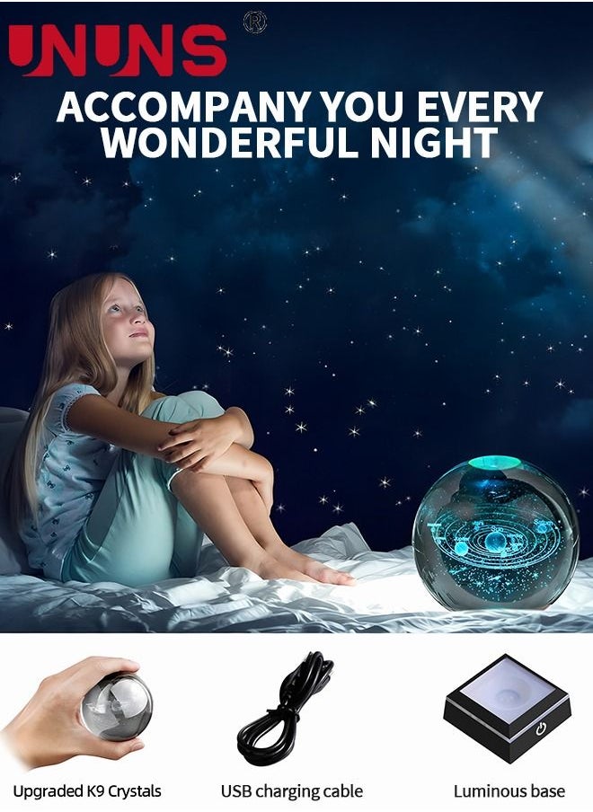 UNUNS 3D Solar System Crystal Ball Night Light with LED Colorful Lighting Touch Base, Night Light Figurine Lamps Solar System Model Decor Science Astronomy Gifts Space Gifts Decor  - Image 4
