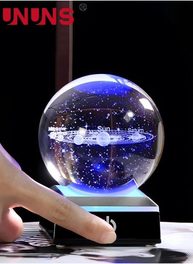UNUNS 3D Solar System Crystal Ball Night Light with LED Colorful Lighting Touch Base, Night Light Figurine Lamps Solar System Model Decor Science Astronomy Gifts Space Gifts Decor  - Image 2