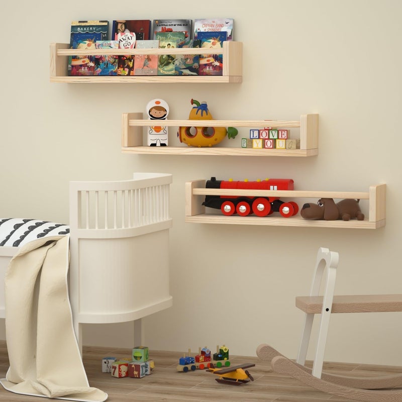 AB SALES Nursery Floating Shelves Wood Nursery Book Shelves for Wall 40 cms Solid Wood WallMounted Shelves for Kids Books Toys Dcor Easy Installation 40 cm 3 Pcs - Image 5