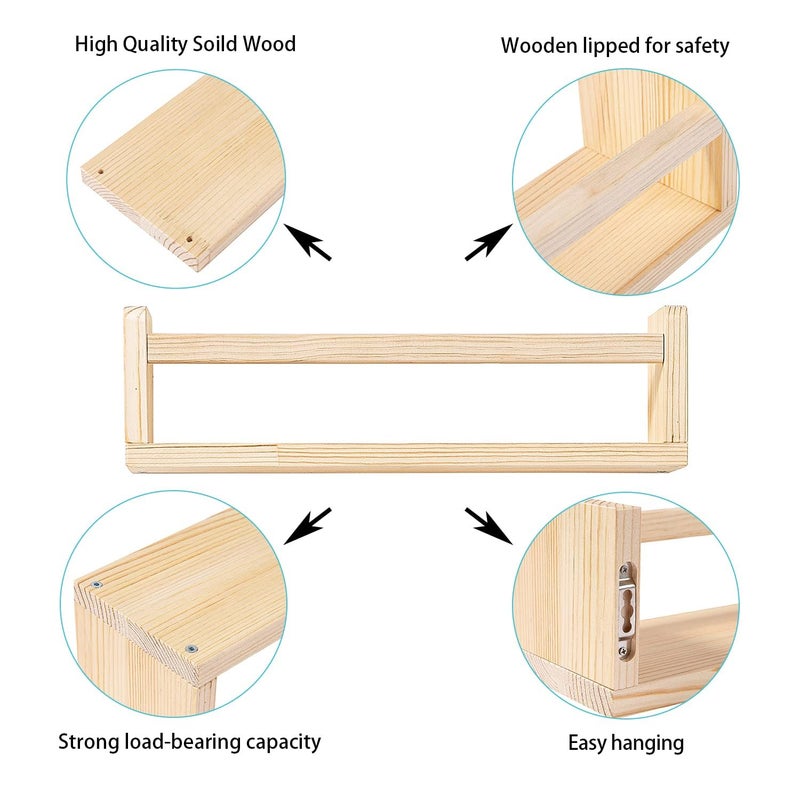 AB SALES Nursery Floating Shelves Wood Nursery Book Shelves for Wall 40 cms Solid Wood WallMounted Shelves for Kids Books Toys Dcor Easy Installation 40 cm 3 Pcs - Image 3