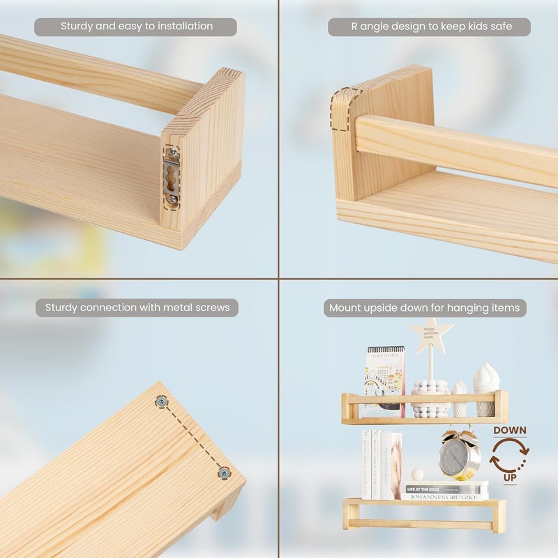 AB SALES Nursery Floating Shelves Wood Nursery Book Shelves for Wall 40 cms Solid Wood WallMounted Shelves for Kids Books Toys Dcor Easy Installation 40 cm 3 Pcs - Image 4