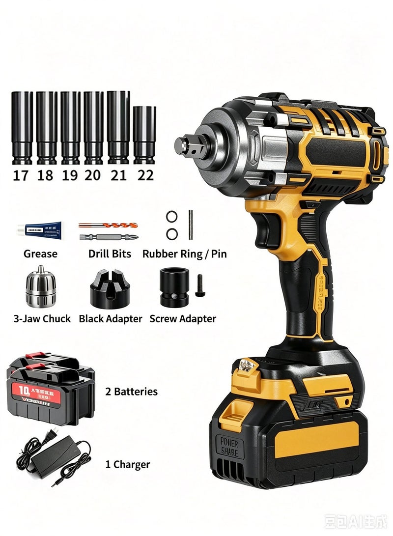 HILDA High-Torque Industrial-Grade Electric Wrench for Scaffolders, Carpenters, Auto Repair and Impact Wrenches 2 lithium batteries. - Image 1