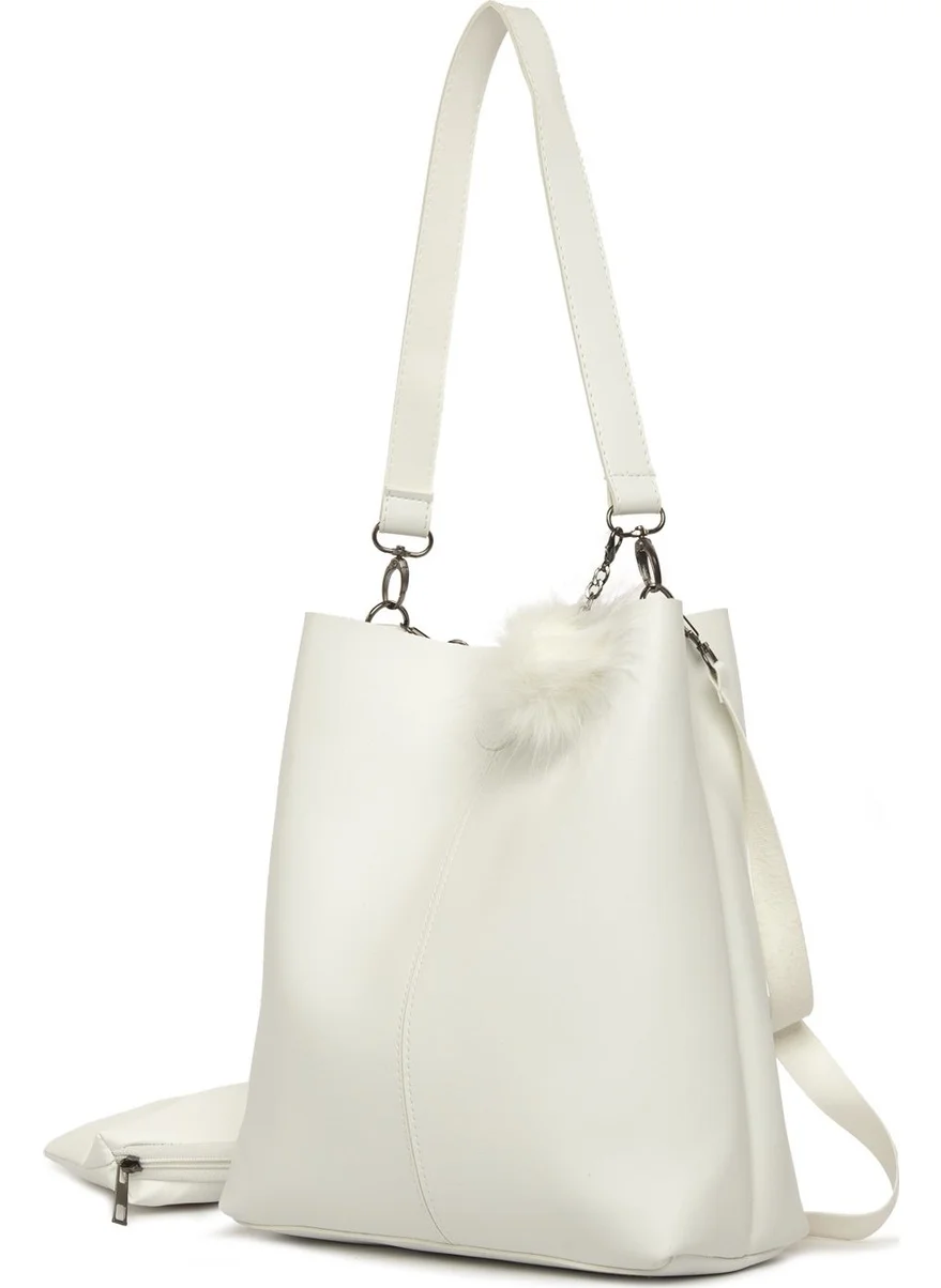 Bagmori White Striped Magnet Snap Bag