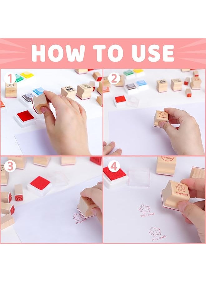 erorex 15 Pcs Teacher Stamps With Ink Pads Colorful Supplies Stamps For Marking Grading Wooden Rubber Stamp Set Teacher Supplies For School Student Homework School Elementary  - Image 2