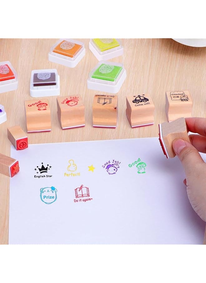 erorex 15 Pcs Teacher Stamps With Ink Pads Colorful Supplies Stamps For Marking Grading Wooden Rubber Stamp Set Teacher Supplies For School Student Homework School Elementary  - Image 4