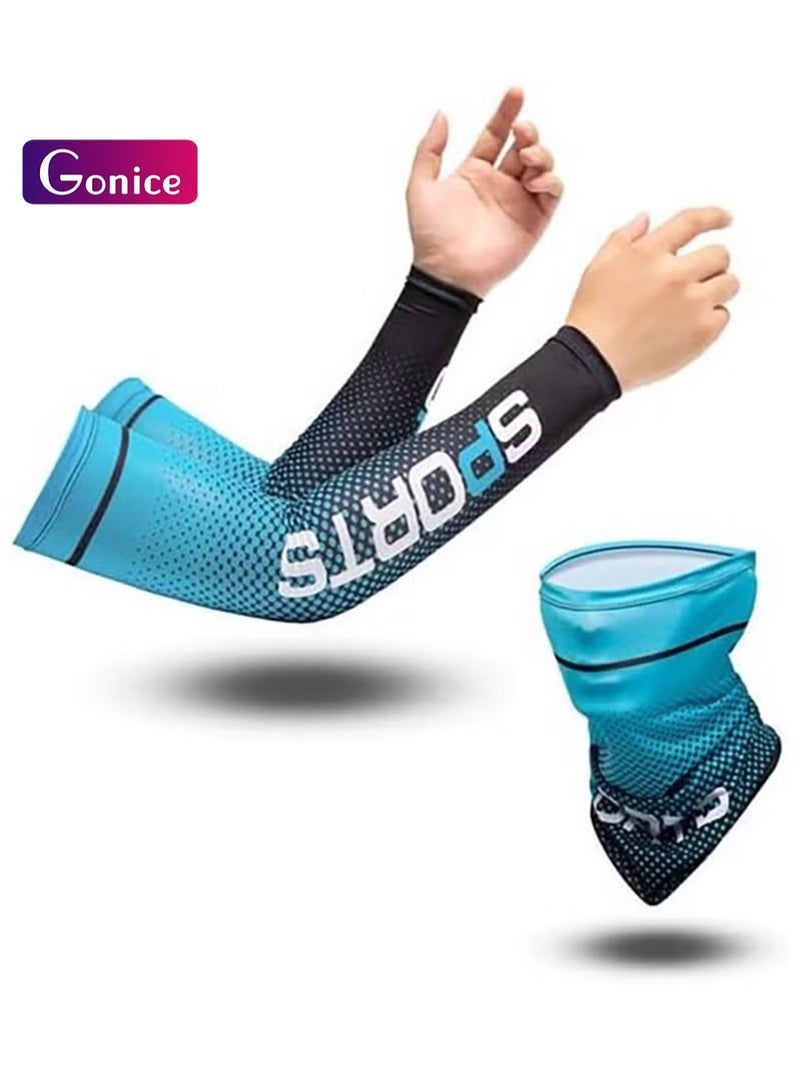 Gonice Ice Silk Sunscreen Sleeves UV Sunscreen Arm Sleeves Suits Non-Slip Men's Women's Long Gloves Outdoor Cool Sports Driving Cycling Arm Cover (Ice sleeve + face towel) - Image 1