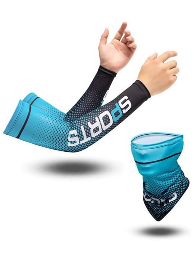 Gonice Ice Silk Sunscreen Sleeves UV Sunscreen Arm Sleeves Suits Non-Slip Men's Women's Long Gloves Outdoor Cool Sports Driving Cycling Arm Cover (Ice sleeve + face towel)  - Image 1