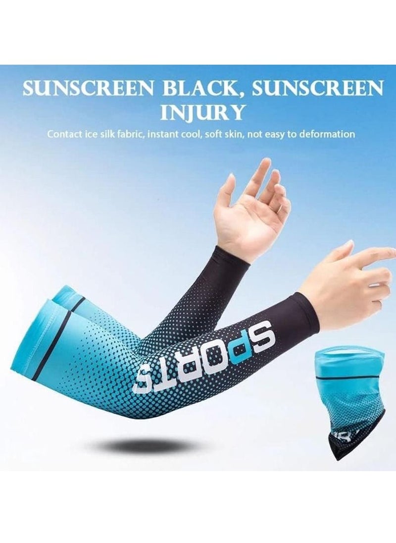 Gonice Ice Silk Sunscreen Sleeves UV Sunscreen Arm Sleeves Suits Non-Slip Men's Women's Long Gloves Outdoor Cool Sports Driving Cycling Arm Cover (Ice sleeve + face towel)  - Image 2