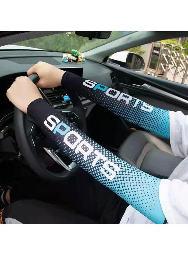 Gonice Ice Silk Sunscreen Sleeves UV Sunscreen Arm Sleeves Suits Non-Slip Men's Women's Long Gloves Outdoor Cool Sports Driving Cycling Arm Cover (Ice sleeve + face towel)  - Image 3