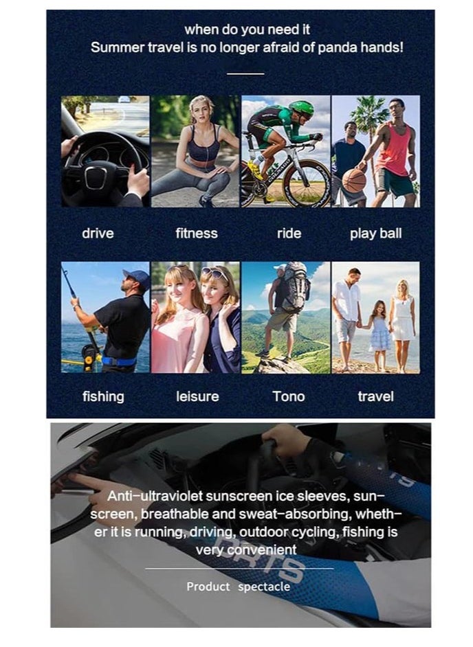 Gonice Ice Silk Sunscreen Sleeves UV Sunscreen Arm Sleeves Suits Non-Slip Men's Women's Long Gloves Outdoor Cool Sports Driving Cycling Arm Cover (Ice sleeve + face towel)  - Image 4