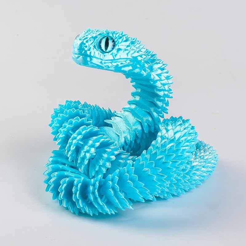 Binvin 3D Printed AnimalsSnake Viper3D Printed Snake Toys Articulated Snake 3D Printed Animals Animal Model Ornaments Creative Funny Toy Festival Gift for Frends Pearl Blue 202Inch - Image 1