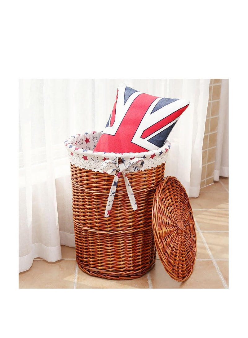  CityRiya-Long 2 حزمة سلة الغسيل الروطان الملابس المنزلية القذرة تعرقل سلة تخزين مستديرة من الخوص مع بطانة وغطاء (A-أبيض) - Image 4