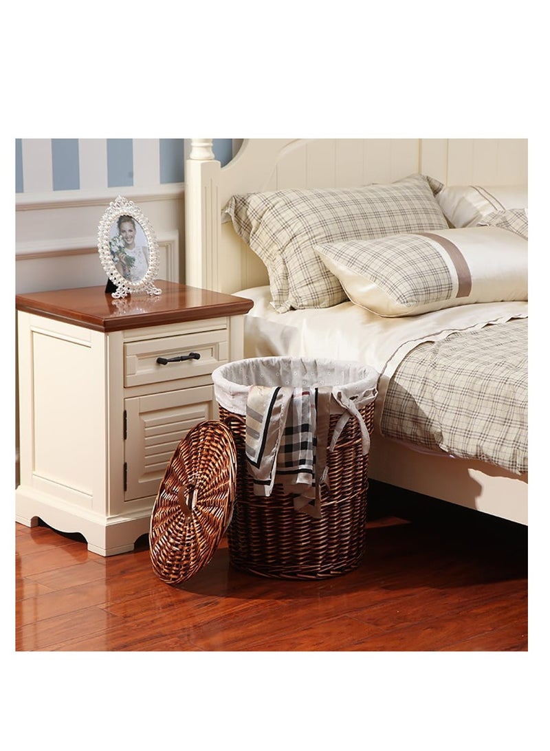  CityRiya-Long 2 حزمة سلة الغسيل الروطان الملابس المنزلية القذرة تعرقل سلة تخزين مستديرة من الخوص مع بطانة وغطاء (A-أبيض) - Image 3