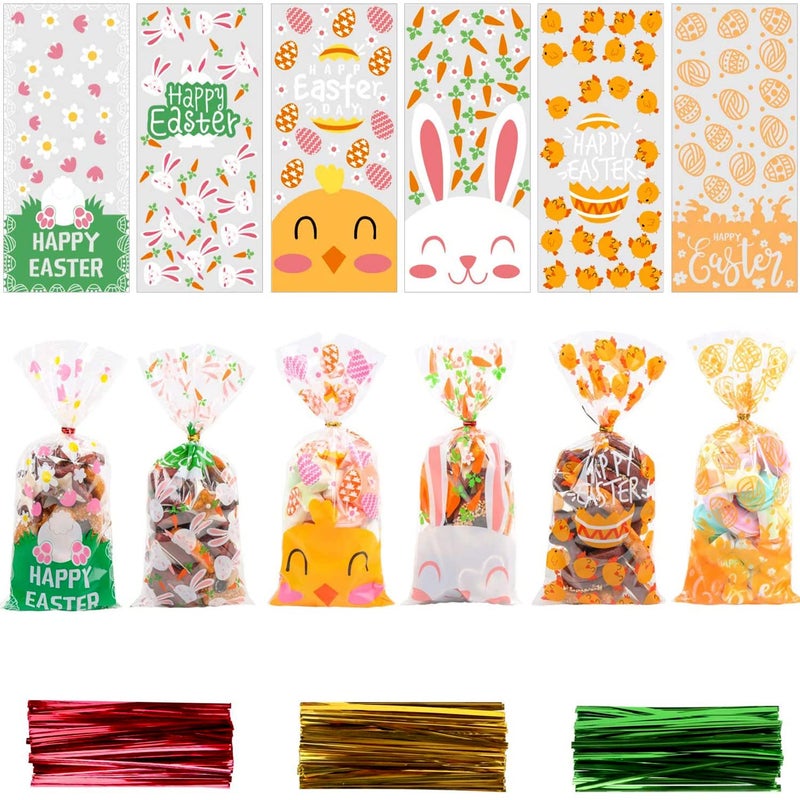 VEYLIN 120Pcs Easter Cellophane Goodie Bags, Plastic Easter Treat Bags Candy Cookie Bags with 150pcs Twist Ties 5â€ x 11â€ - Image 3