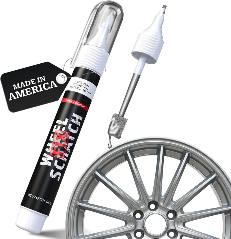 Wheel Scratch Fix ® Silver Magic Car Scratch Remover Pen - Alloy Wheel Touch Up Paint Pen for Cars, Curb Rash Removal with Fast-Drying & Long-Lasting OEM Finish, Vehicles Rim Repair Paint for Chip (Light Silver (Pen Only)) - Image 1