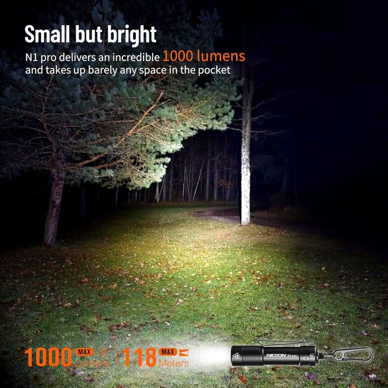 NICRON N1pro EDC Flashlight, 1000 Lumens Rechargeable Flashlights, 6 Modes AA Pocket Flashlight Mini Size with Keychain for Camping, Home, and Emergencies - Image 4