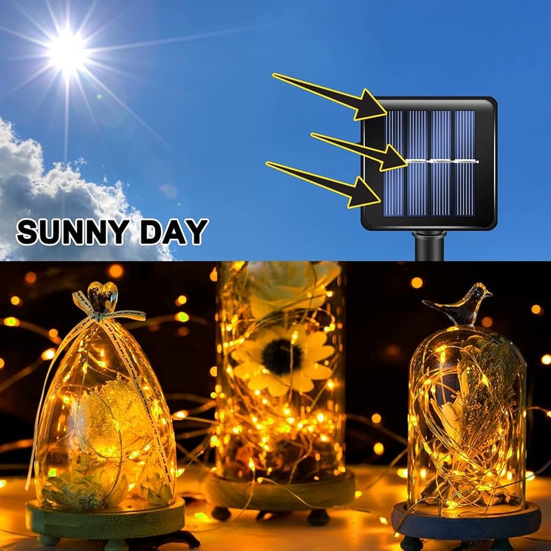 TW SHINE Warm White Solar String Lights Outdoor, 39.4 FT 120 LED Solar Powered Waterproof Fairy Lights 8 Modes Copper Wire Lights for Christmas Party Tree Wedding Yard Decorations, 4 Pack - Image 3
