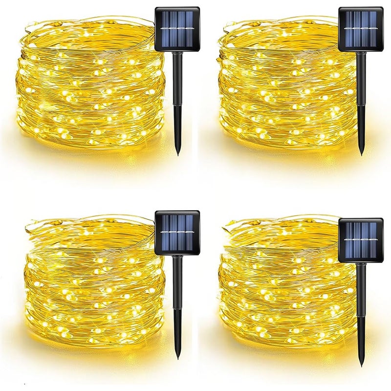 TW SHINE Warm White Solar String Lights Outdoor, 39.4 FT 120 LED Solar Powered Waterproof Fairy Lights 8 Modes Copper Wire Lights for Christmas Party Tree Wedding Yard Decorations, 4 Pack - Image 1