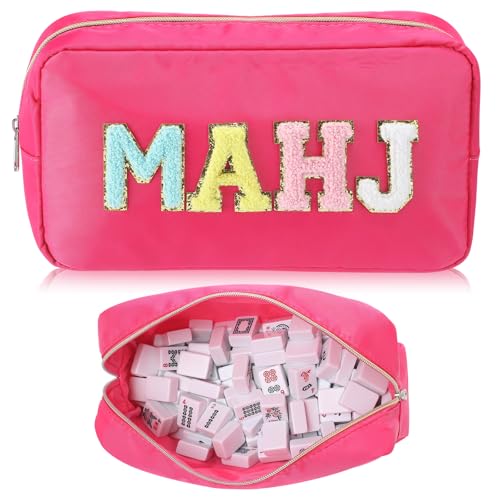Sunnymove Empty Mahjong Bag Thickened American Mahjong Tiles Bag with Zipper Storage Pouch for Board Game Pieces Game Party Travel Gatherings Accessories 104x56 Case OnlyMahjHot Pink - Image 1