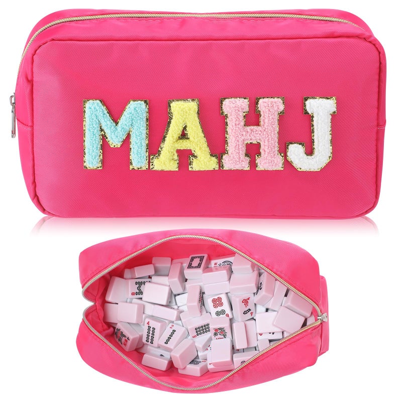 Sunnymove Empty Mahjong Bag Thickened American Mahjong Tiles Bag with Zipper Storage Pouch for Board Game Pieces Game Party Travel Gatherings Accessories 104x56 Case OnlyMahjHot Pink - Image 3