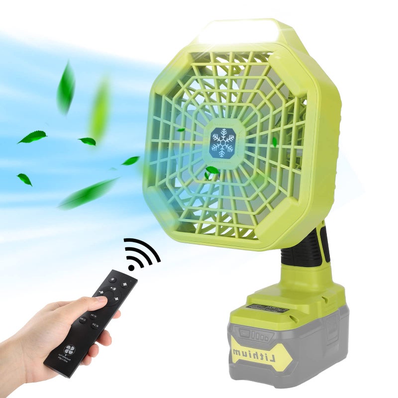 Taingwei Cordless Fan with Remote for Ryobi 18v BatteryPortable Fan with 3 Energy Efficient Speed Settings and Dimmable Led Light TOOL ONLY