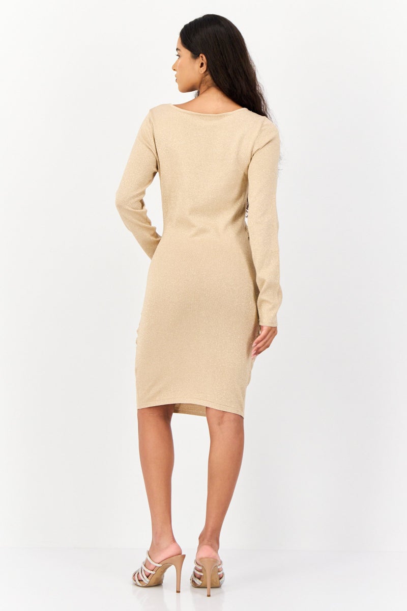 Mohito Women Metallic Midi Dress, Khaki - Image 3