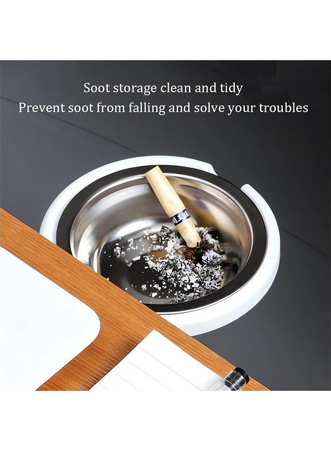 منفضة سجائر مخفية تحت المكتب، منفضة سجائر من الفولاذ المقاوم للصدأ مع غطاء، منفضة سجائر دوارة بتصميم مخفي مع غطاء، صواني سيجار مقاومة للمطر للشرفة والمنزل والمكتب، قطعتان - Image 4