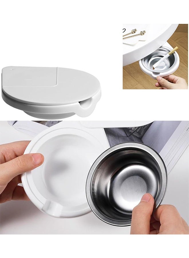 منفضة سجائر مخفية تحت المكتب، منفضة سجائر من الفولاذ المقاوم للصدأ مع غطاء، منفضة سجائر دوارة بتصميم مخفي مع غطاء، صواني سيجار مقاومة للمطر للشرفة والمنزل والمكتب، قطعتان - Image 1