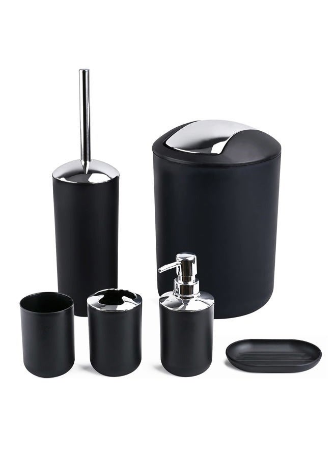 Papillon Bathroom Accessories Set-6 Piece Plastic Gift Set Toothbrush Holder,Toothbrush Cup,Soap Dispenser,Soap Dish,Toilet Brush Holder,Trash Can,Tumbler Straw Set Bathroom (Black) - Image 1