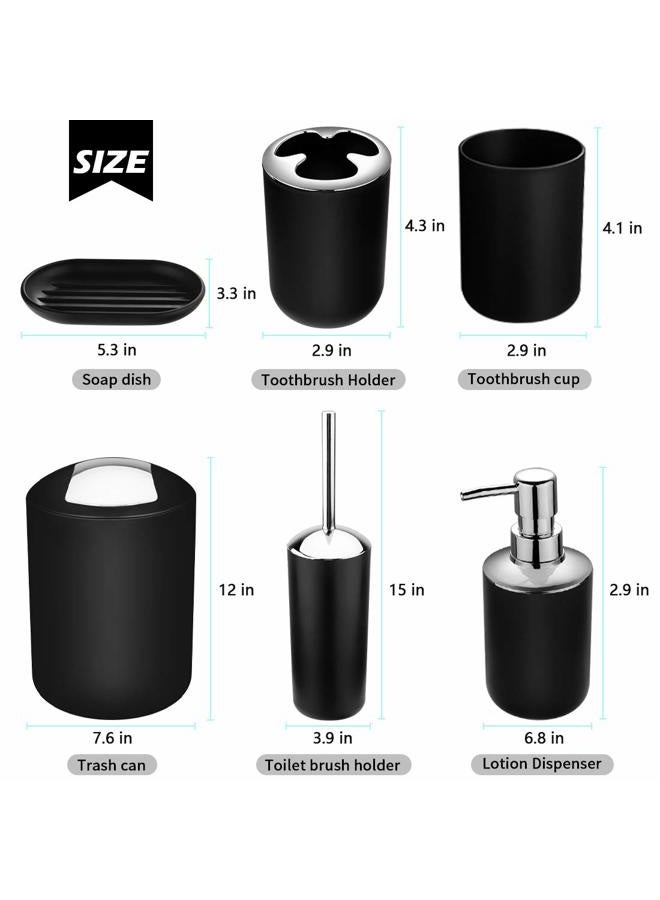 Papillon Bathroom Accessories Set-6 Piece Plastic Gift Set Toothbrush Holder,Toothbrush Cup,Soap Dispenser,Soap Dish,Toilet Brush Holder,Trash Can,Tumbler Straw Set Bathroom (Black) - Image 2
