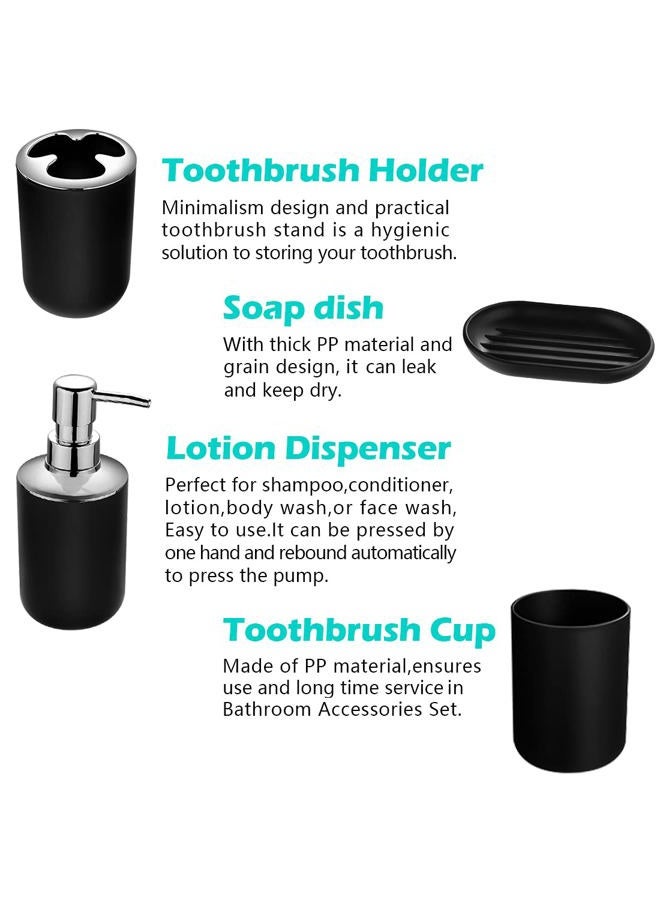 Papillon Bathroom Accessories Set-6 Piece Plastic Gift Set Toothbrush Holder,Toothbrush Cup,Soap Dispenser,Soap Dish,Toilet Brush Holder,Trash Can,Tumbler Straw Set Bathroom (Black) - Image 3
