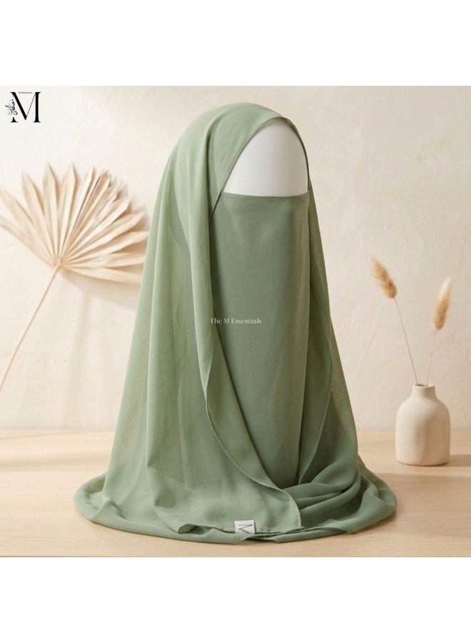 The M Essentials Sage Green Chiffon Hijab + Niqab Set - Image 1