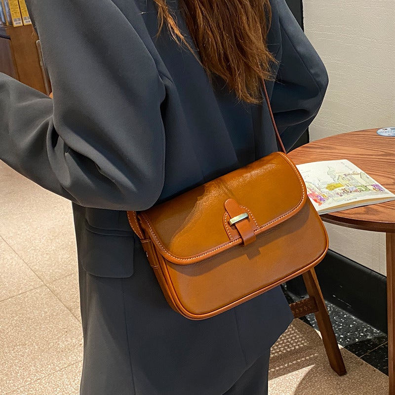 Genuine Leather Women'S Bag Small Square Bag Retro Large Capacity Commuter Shoulder Bag Fashionable Versatile Elegant Crossbody Bag - Image 3